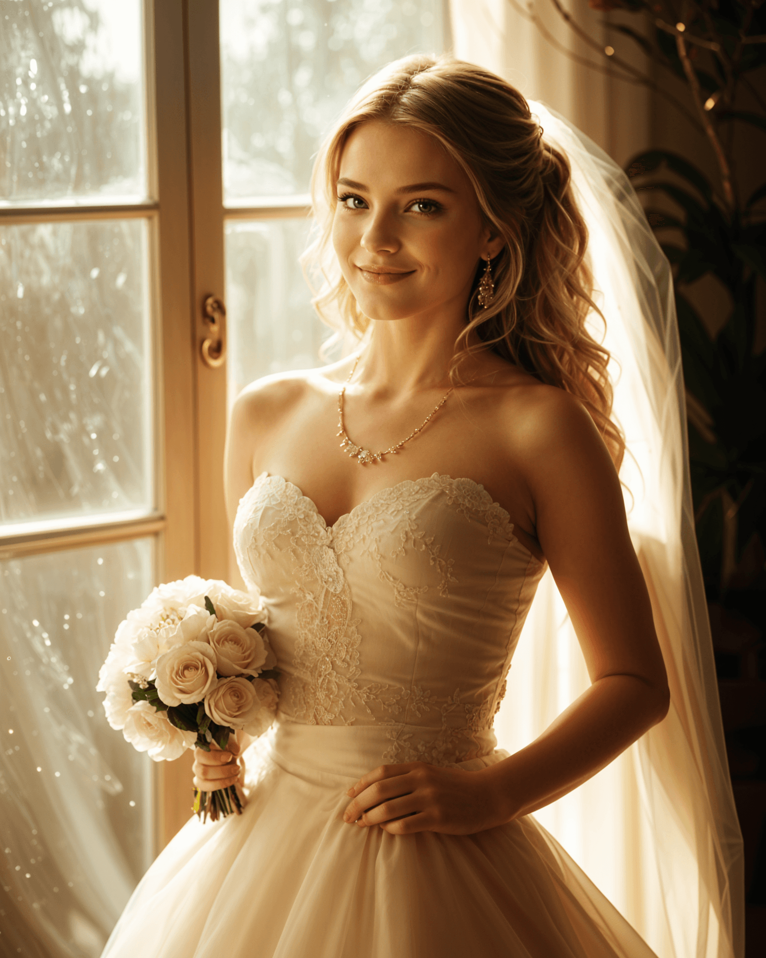 Wedding photo by a window